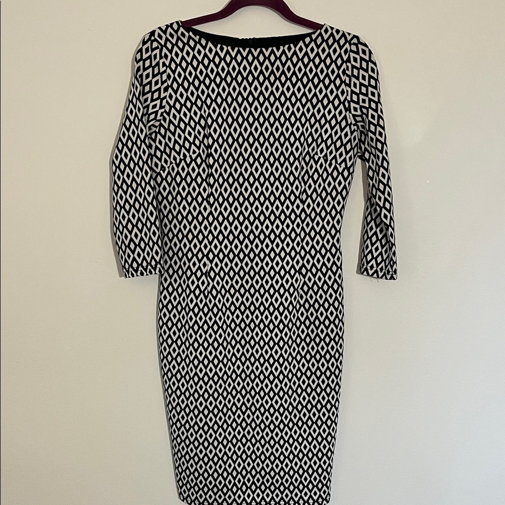 Unbranded Black & White Diamond-Print Sheath Dress - Classic Workwear